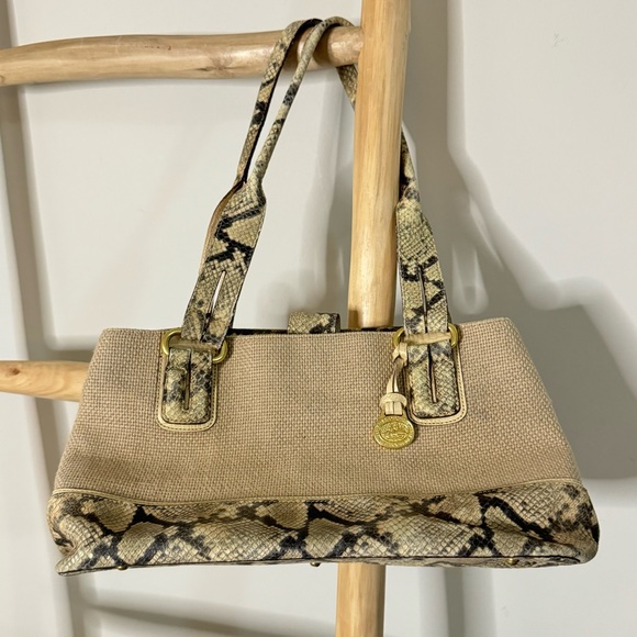 Brahmin snake print leather neutral taupe medium shoulder bag purse - Picture 7 of 15